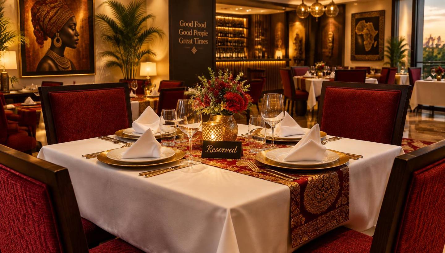 A table set and reserved for guests at The Promise